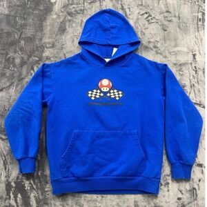 Mario Kart Hoodie Boys 14-16 Blue Racing Graphic Print Logo Fleece Lined Cotton